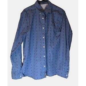 Banana Republic Men's Button Up Shirt L Luxe Poplin Blue Giraffe Business Casual